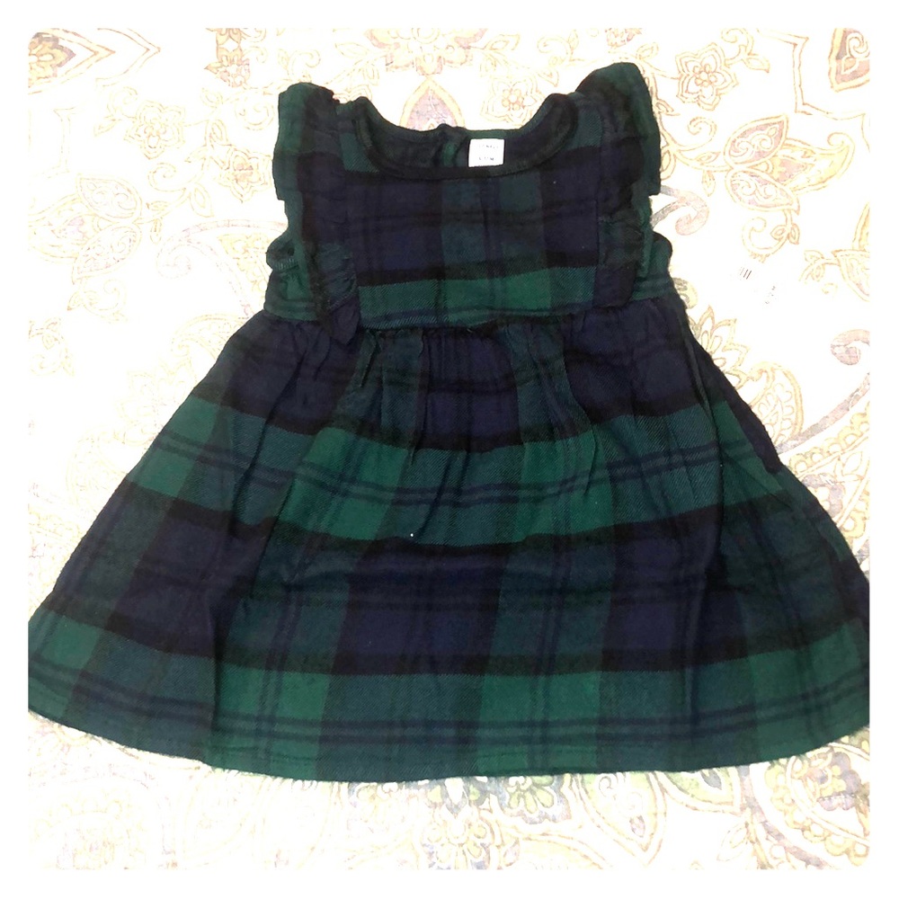 Navy and green plaid baby dress